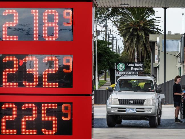 The price of petrol in Moorabbin, Victoria, recently. Picture: Tony Gough