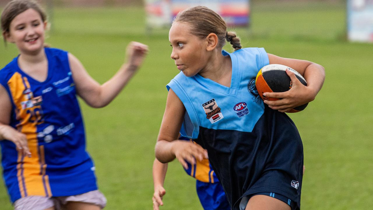 Under-10s compete in the first Darwin Buffaloes NTFL home game against Wanderers at Woodroffe Oval. Picture: Pema Tamang Pakhrin