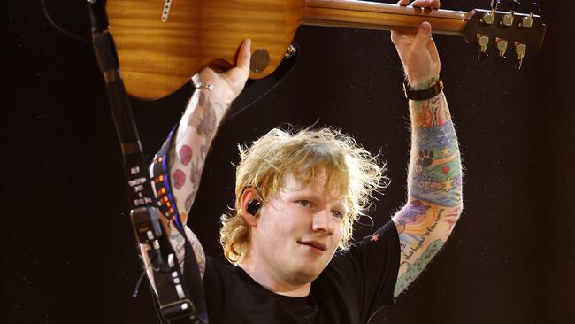 British singer-songwriter Ed Sheeran at Suncorp Stadium in Brisbane on Friday night, at the first concert of his nine-date Australian tour. Picture: Josh Woning