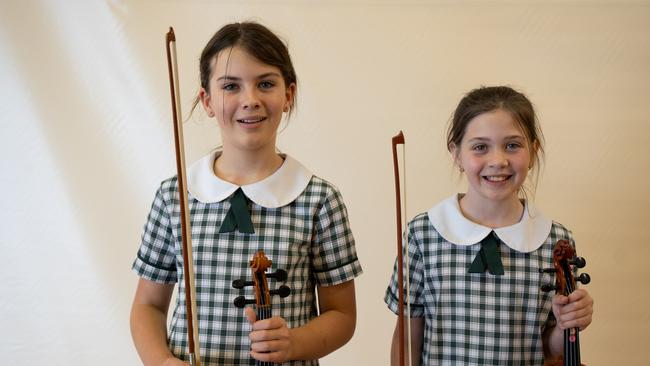 Victory College students Sophie Bridges and Isabella Deviney were given Highly Commended as a string duet (10 years and under) at the Gympie Eisteddfod. August 1, 2023. Picture: Christine Schindler