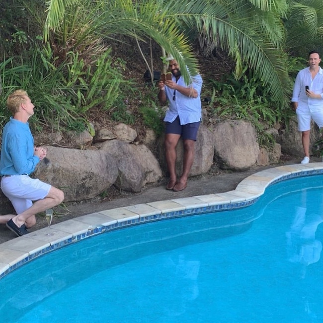 Sam Thaiday filming the proposal. Picture: Leah Desborough Photography