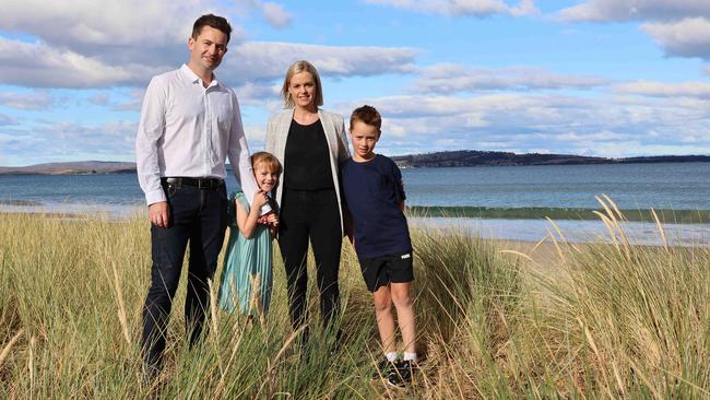 Tasmanian Labor leader Dean Winter with wife Allison and children Harriet and George. Picture: Matthew Denholm