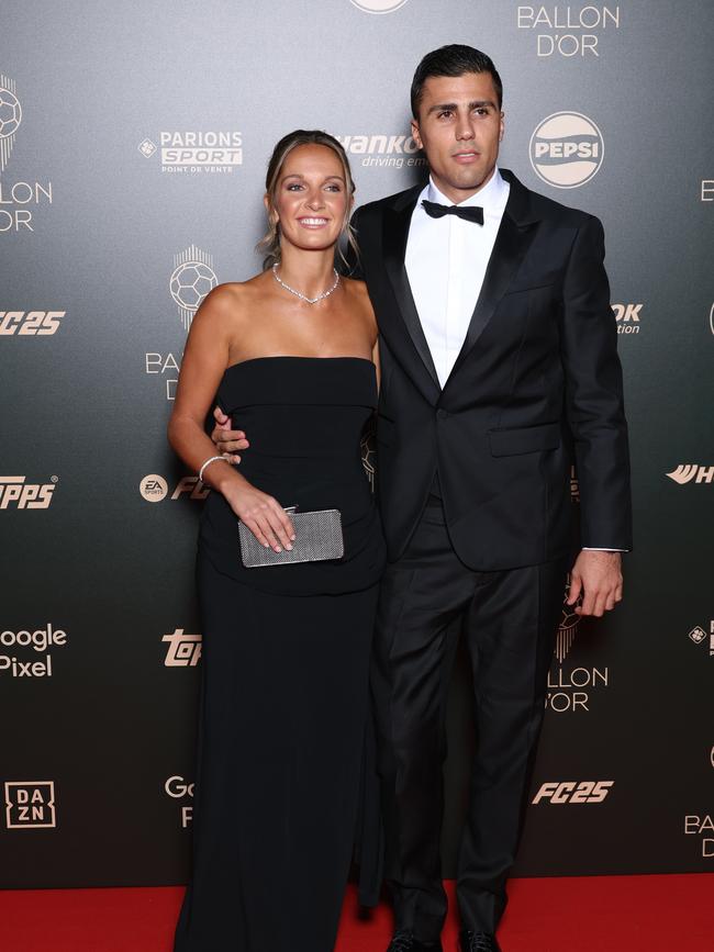 Rodrigo and Laura Iglesias attend the 68th Ballon D'Or Photocall. (Photo by Pascal Le Segretain/Getty Images)