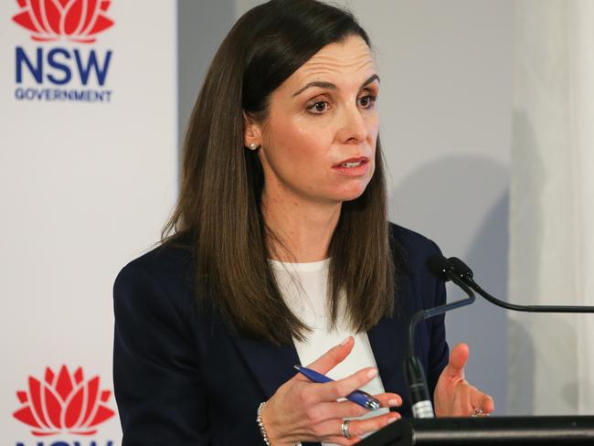 Minister for Finance Courtney Houssos addresses the media in Sydney on Tuesday. Picture: Newswire / Gaye Gerard