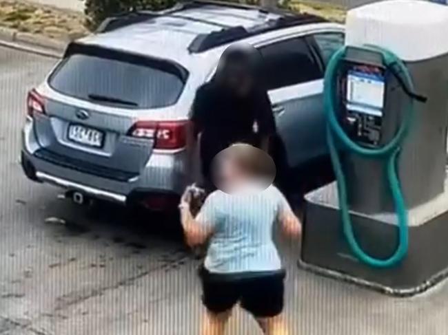 Shocking footage has emerged of the moment a man allegedly assaulted a woman in an attempted carjacking in southeeast Melbourne. A 24-year-old man allegedly threatened several people on the corner of Cranbourne Rd and Lindrum Rd in Frankston about 11am. He then allegedly approached a woman vacuuming her car at the corner and demanded for her keys. Picture: 9News