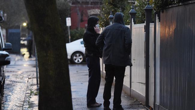 Police at Bartel’s house on Friday. Picture: Josie Hayden