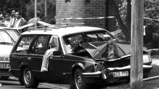 Graeme Jensen's smashed car after police shot him dead.