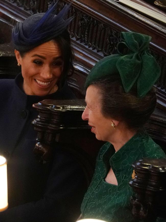 Meghan and Princess Anne sharing a laugh. Picture: Getty