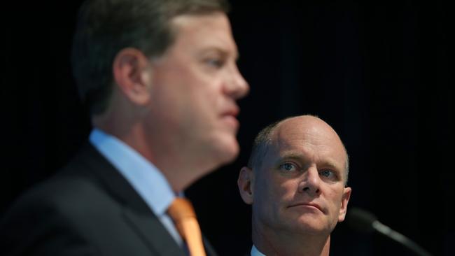 Campbell Newman (right) with now Opposition leader Tim Nicholls during the 2015 state election. Picture: Jack Tran