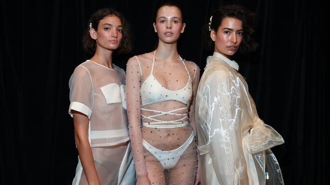 Models pose backstage ahead of the Karla Spetic show. Picture: Getty