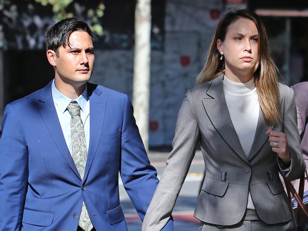 Blake Davis and Hannah Quinn arrive hand-in-hand at Darlinghurst Court on Friday. NSW. Picture: NCA NewsWire / Dylan Coker