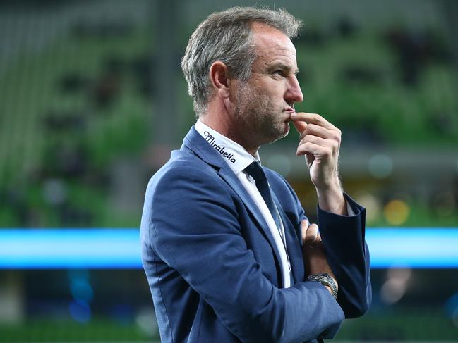 MELBOURNE, AUSTRALIA - APRIL 17: Grant Brebner, coach of the Victory looks on during the A-League match between Melbourne City FC and the Melbourne Victory at AAMI Park, on April 17, 2021, in Melbourne, Australia. (Photo by Mike Owen/Getty Images)