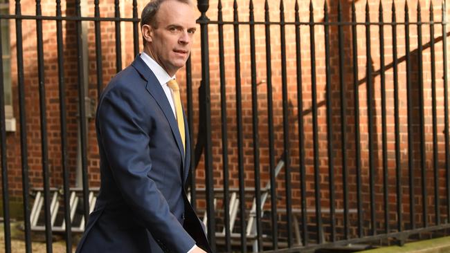 British Foreign Secretary Dominic Raab, who is deputising for a seriously ill Prime Minister, arrives at 10 Downing Street on Tuesday. Picture: Getty Images