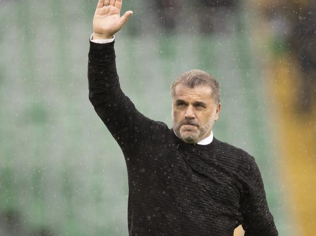 GLASGOW, SCOTLAND - AUGUST 08: Ange Postecoglou Manager of Celtic applauds the fans after  the Cinch Scottish Premiership match between Celtic FC and Dundee FC at  on August 8, 2021 in Glasgow, United Kingdom. (Photo by Steve  Welsh/Getty Images)