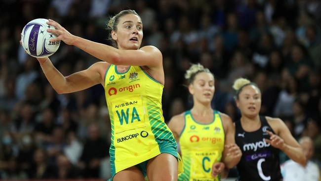 Liz Watson of the Australian Diamonds during the Constellation Cup netball match against New Zealand. Picture: Phil Walter/Getty Images