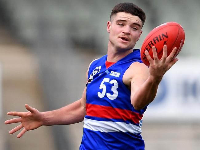 Lachlan Sullivan in action for Footscray. He is to start training at Collingwood. Picture: Andy Brownbill