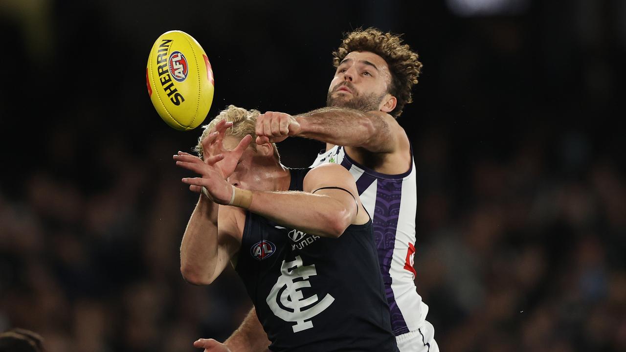 Fremantle’s Griffin Logue would be a nice get for the Swans. Picture: Getty Images