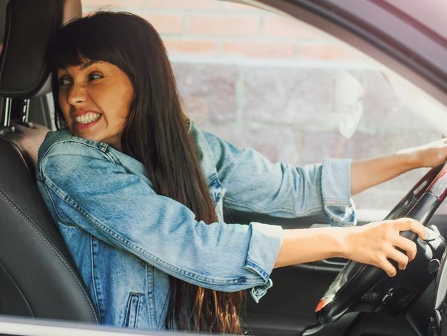 Girl driving a car is in an accident. Copy space..