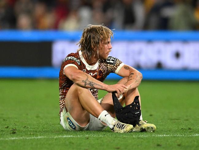 Blake Mozer of the Broncos looks dejected after his team's defeat during the round 19 NRL match between Brisbane Broncos and St George Illawarra Dragons at Suncorp Stadium, on July 13, 2024, in Brisbane, Australia. PIcture: Getty Images