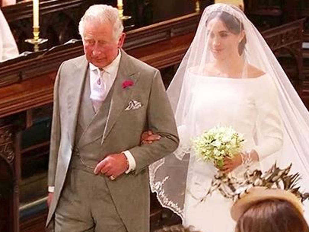 When Meghan’s dad Thomas Markle did not attend the royal wedding last year, Prince Charles walked her down the aisle. Picture: Supplied