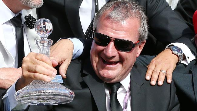 Darren Weir is all smiles after winning the Victoria Derby last spring with Extra Brut. Picture: Getty Images