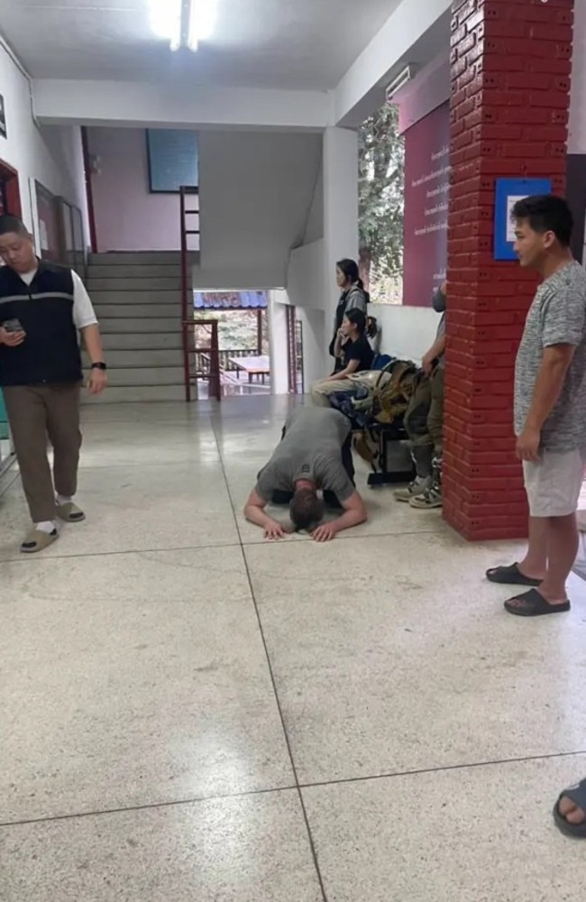 Morrow was deeply emotional and remorseful, kneeling in front of Sae-Wang’s family after the fatal crash. Picture: AsiaPacificPress via ViralPress