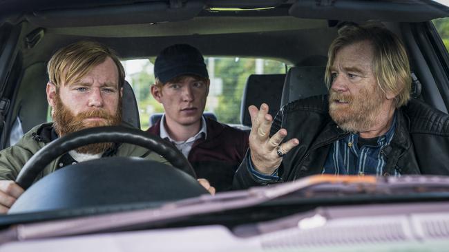 Frank (Brian Gleeson), Doofus (Domhnall Gleeson) and Liam (Brendan Gleeson) in a scene from Frank of Ireland.