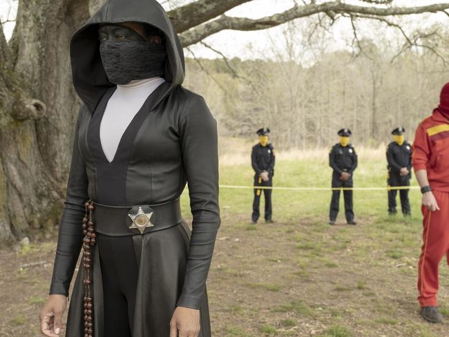 Regina King as Angela Abar, masked in her role as a police detective in Watchmen.