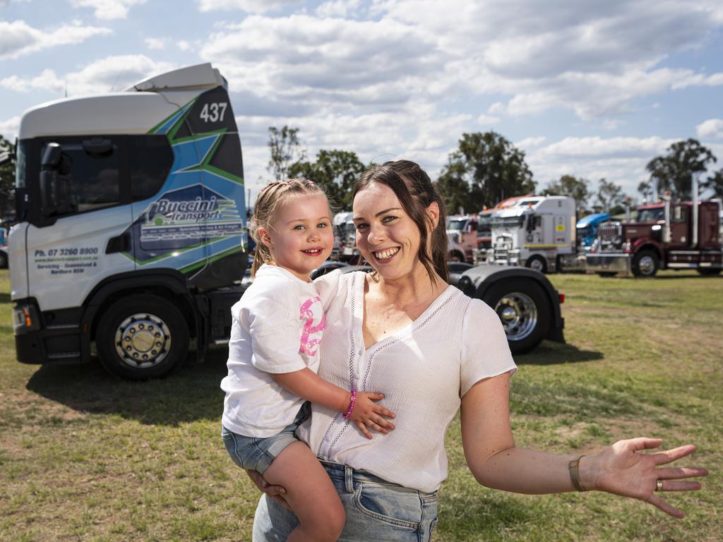 Polly Lancaster and mum Claire Lancaster from Jimboomba at Lights on the Hill Trucking Memorial at Gatton Showgrounds, Saturday, October 5, 2024. Picture: Kevin Farmer