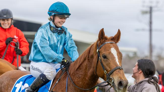 Tala Hutchinson after winning on Rockbarton Road at Gawler in June 2024. Picture: Makoto Kaneko