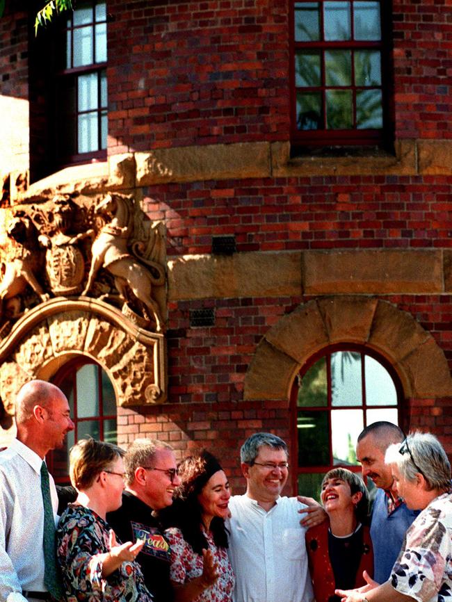 78ers from Sydney Gay and Lesbian Mardi Gras outside the old Darlinghurst Police Station, who were there at the first parade 20 years ago (1998). Photo: The Daily Telegraph