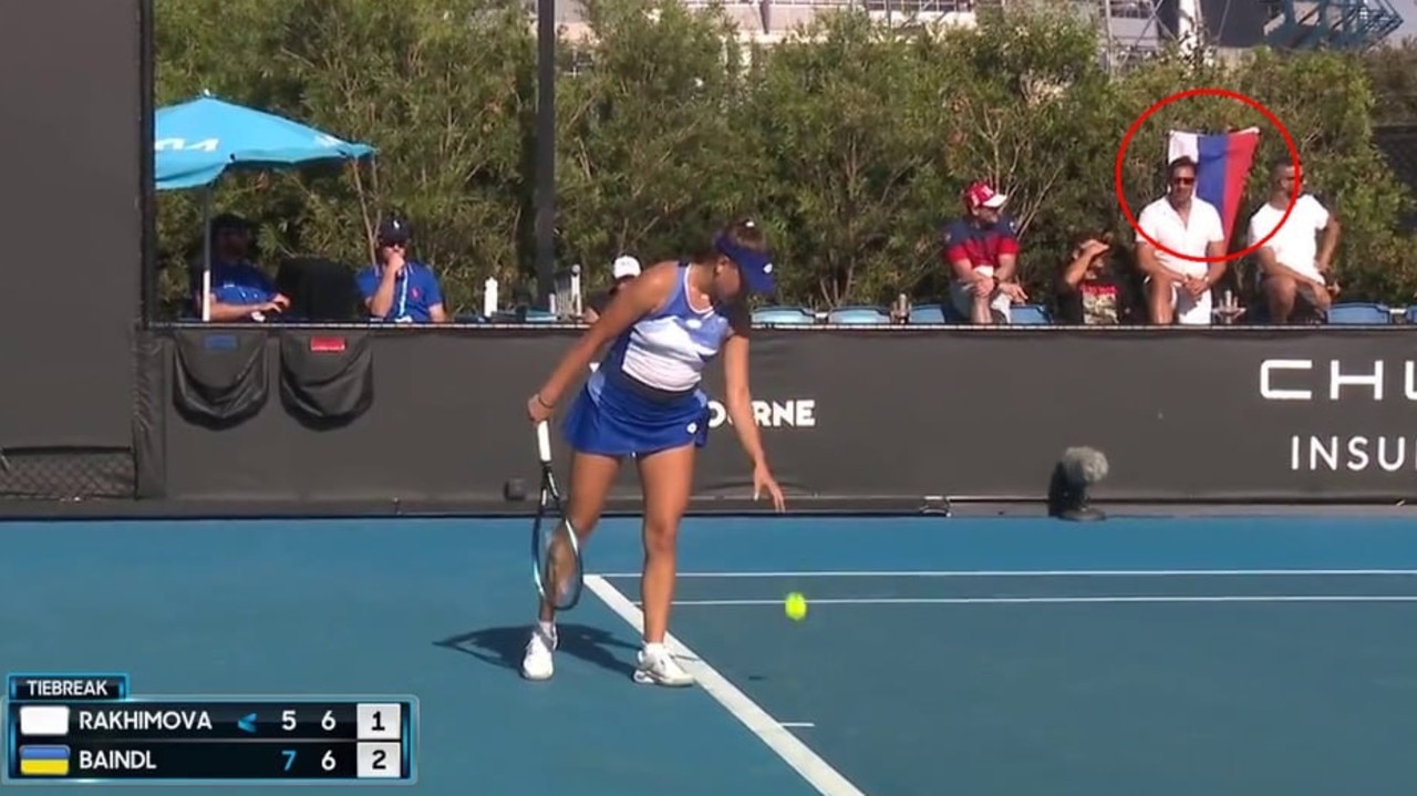 A Russian flag was flown at a match between one of the nation's players and a Ukrainian on Monday at the Australian Open.