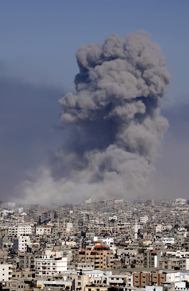 Smoke from the explosion of an Israeli strike rises over Gaza City yesterday. Picture: Hatem Moussa