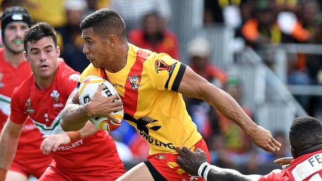 David Mead on the charge for Papua New Guinea against Wales.