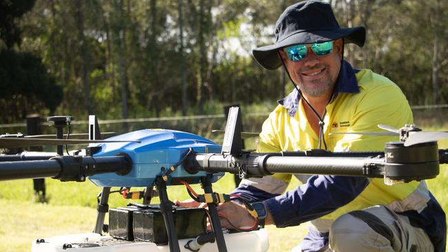 Contract drone operator Derek Pontorolo ahead of mosquito treatment at Tumbulgum. Picture: Tweed Shire Council.