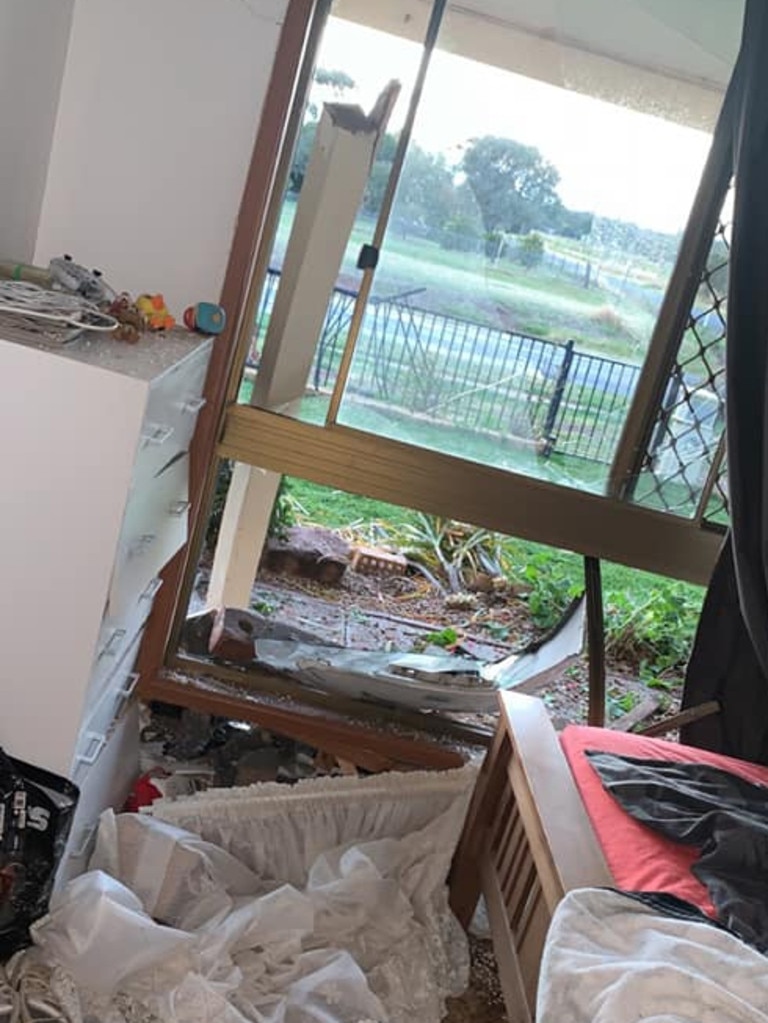 A young boy’s window was shattered when thieves crashed a stolen car into his home.