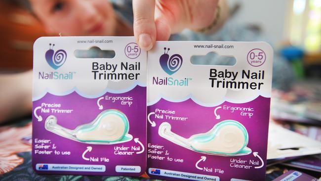 Julie Christie is the inventor of the Nail Snail, a nifty device that trims baby an infant nails with ease. Picture: Scott Powick