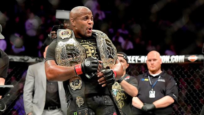 Daniel Cormier celebrates victory over Derrick Lewis at UFC 230 in Madison Square Garden. Steven Ryan/Getty Images/AFP