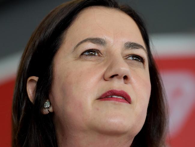 Queensland Premier Annastacia Palaszczuk's face goes red as she answers questions at a press conference during a visit to Robina train station during the Queensland Election campaign on Friday, November 17, 2017. Premier Palaszczuk is campaigning in the seat of Mudgeeraba, which is currently held by the LNP's Ros Bates. (AAP Image/Tracey Nearmy) NO ARCHIVING