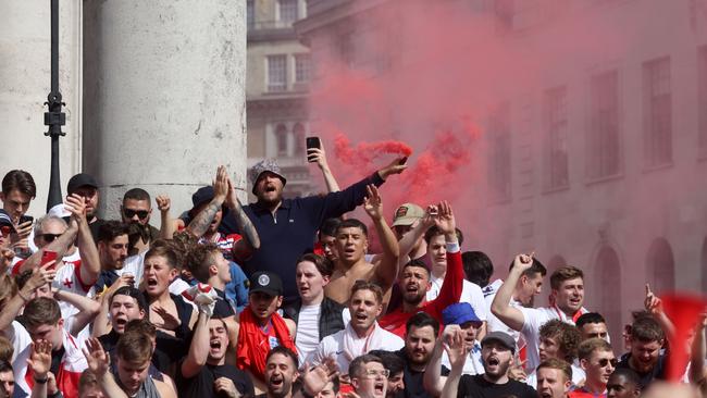 Football fans in Leicester Square ahead of the game. Picture: Getty Images.