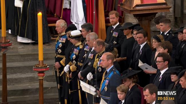 Prince Harry and Meghan Markle were seated in the second row at the funeral.