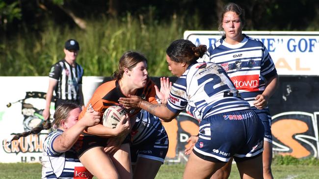 The Herbert River Crushers Women’s team drew 20-20 with Townsville Brothers in a hard-fought contest in Ingham on Saturday. Picture: Cameron Bates