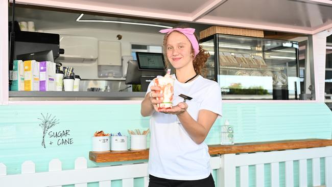 Jade Beattie at the new Sugar & Cane Cafe located outside of the Arrivals hall at the Cairns Domestic airport. Picture Emily Barker.