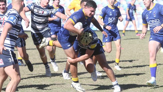 Cooper Cameron putting a shot on. Bond Uni vs. Brothers Colts 1 club rugby at Bond Uni. 20July 2024 Robina Picture by Richard Gosling