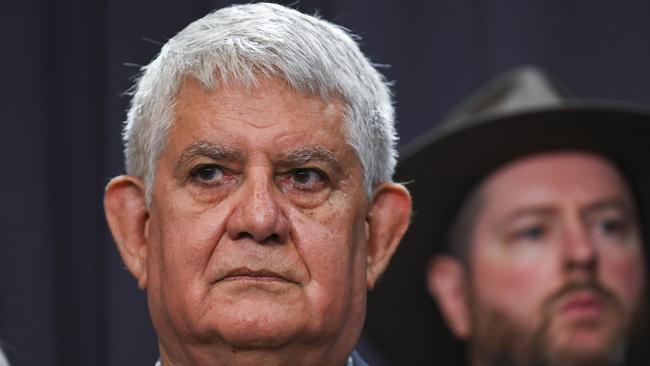 Ken Wyatt stood alongside the referendum working group when Mr Albanese unveiled the Voice’s proposed wording. Picture: NCA NewsWire / Martin Ollman