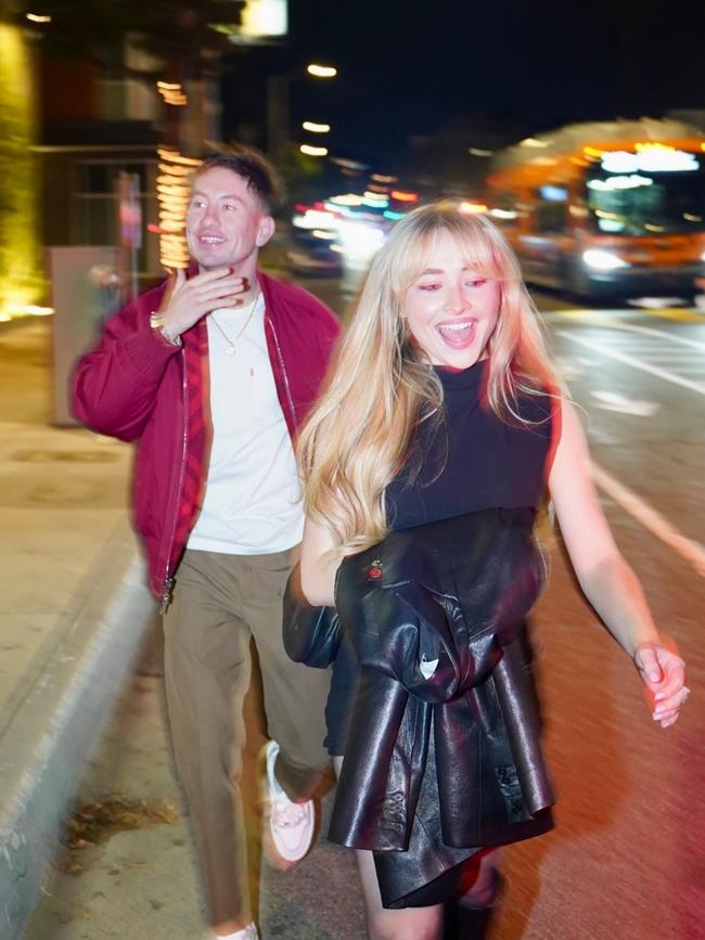 The pair were laughing and smiling as they left the Hollywood restaurant. Picture: Shabba / BACKGRID