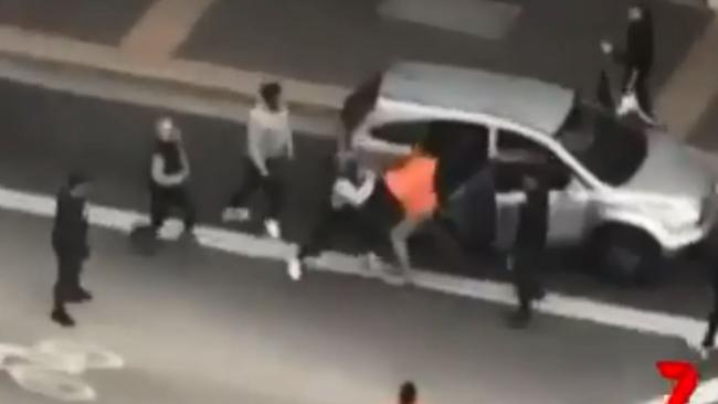 The incident shocked onlookers outside the busy Parramatta Westfield shopping centre. Picture: 7 News