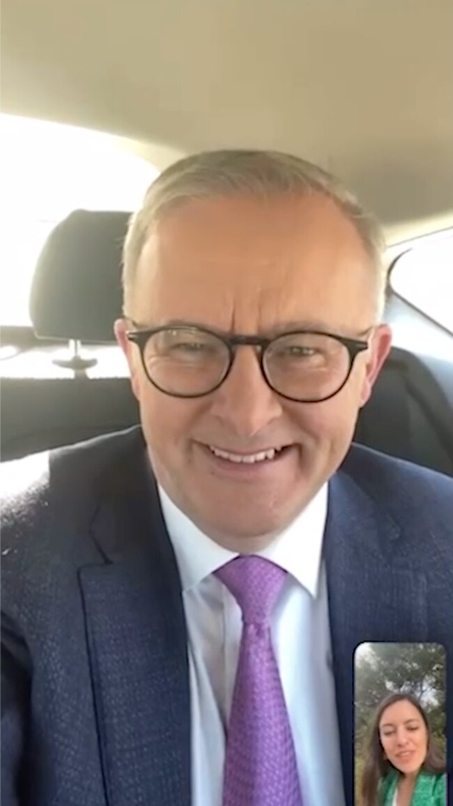 Labor leader Anthony Albanese in a FaceTime interview with Olivia Caisley.