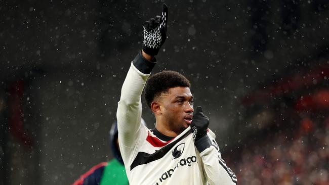 LIVERPOOL, ENGLAND - JANUARY 05: Amad Diallo of Manchester United celebrates scoring his team's second goal during the Premier League match between Liverpool FC and Manchester United FC at Anfield on January 05, 2025 in Liverpool, England. (Photo by Carl Recine/Getty Images)