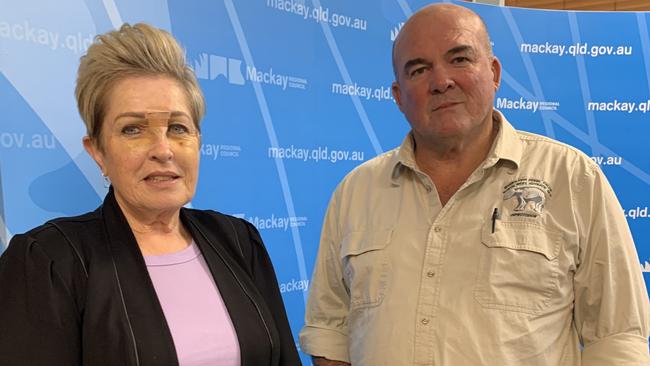 Councillor Fran Mann (left) and Councillor Martin Bella following the vote to introduce random drug and alcohol testing for Mackay councillors on August 24. Picture: Duncan Evans